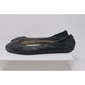 Calvin Klein Cap Toe Silver Studded Black Leather Ballet Flats Size 9.5